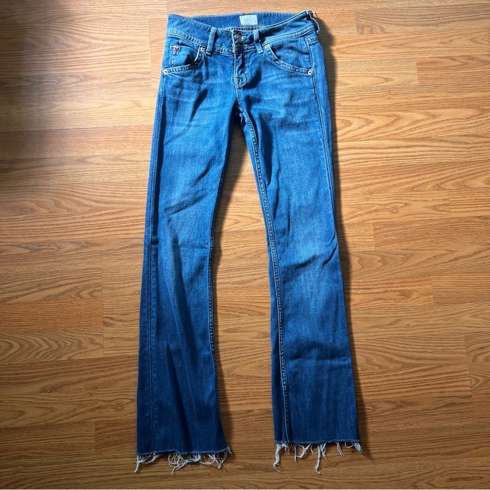Hudson Classic Jeans Bootcut Low Rise Dark Wash Raw Hem Size 26